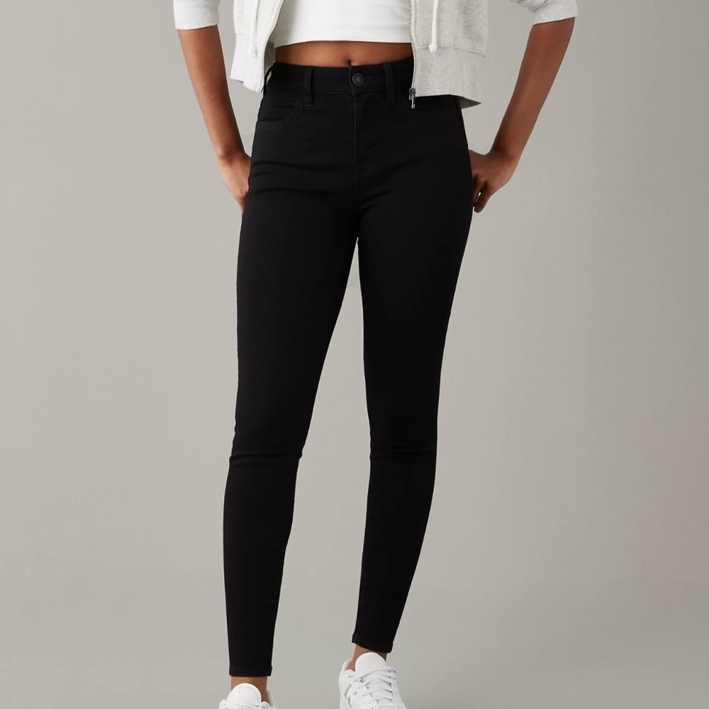 American Eagle AE 360 Super Stretch High Rise Black Jeggings Long